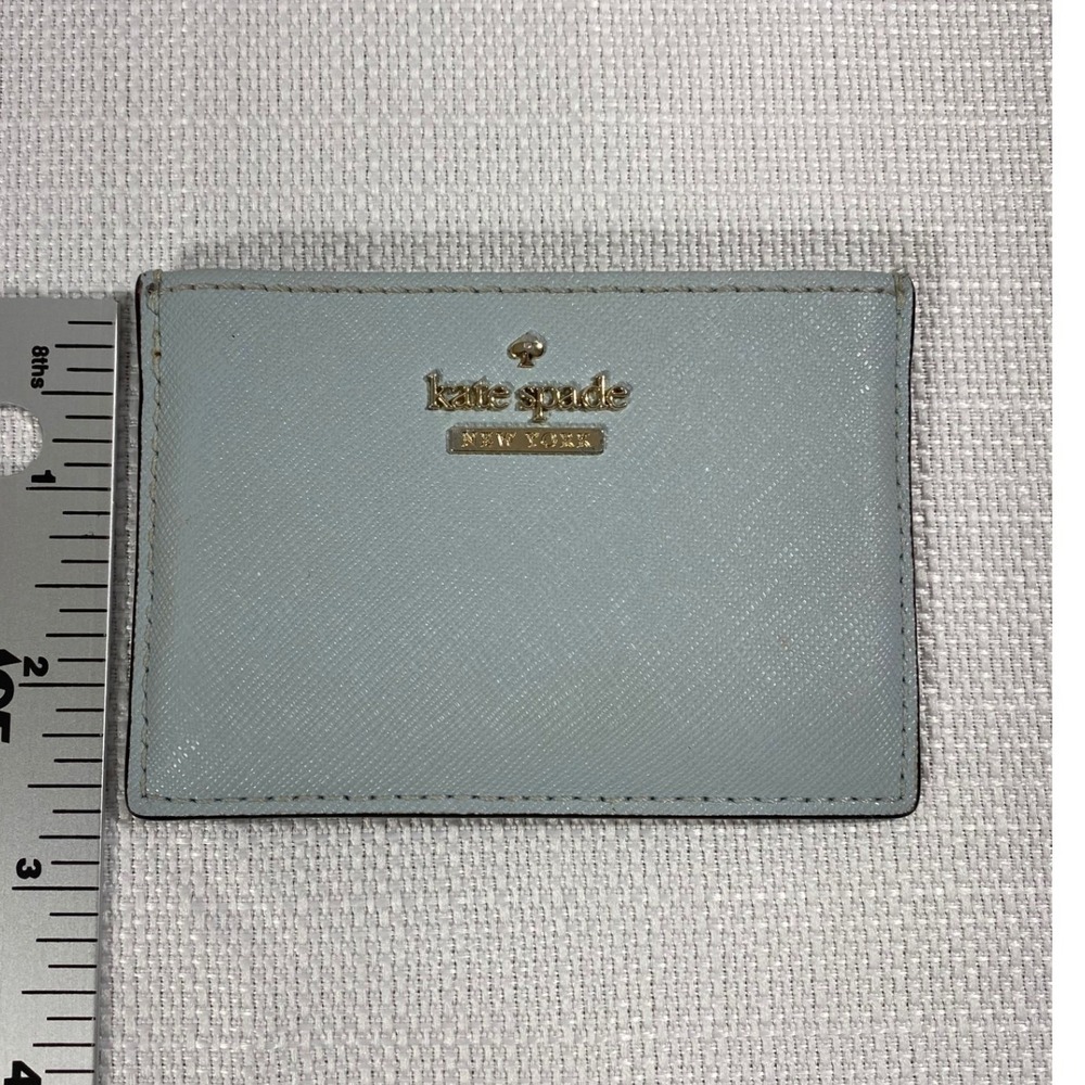 Kate Spade New York Saffiano Leather Card Holder Light Blue Gold Slim Wallet - Picture 3 of 5